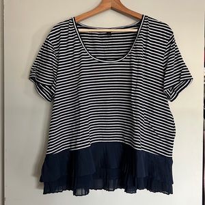Oversized J Crew Striped Top with Ruffled Bottom